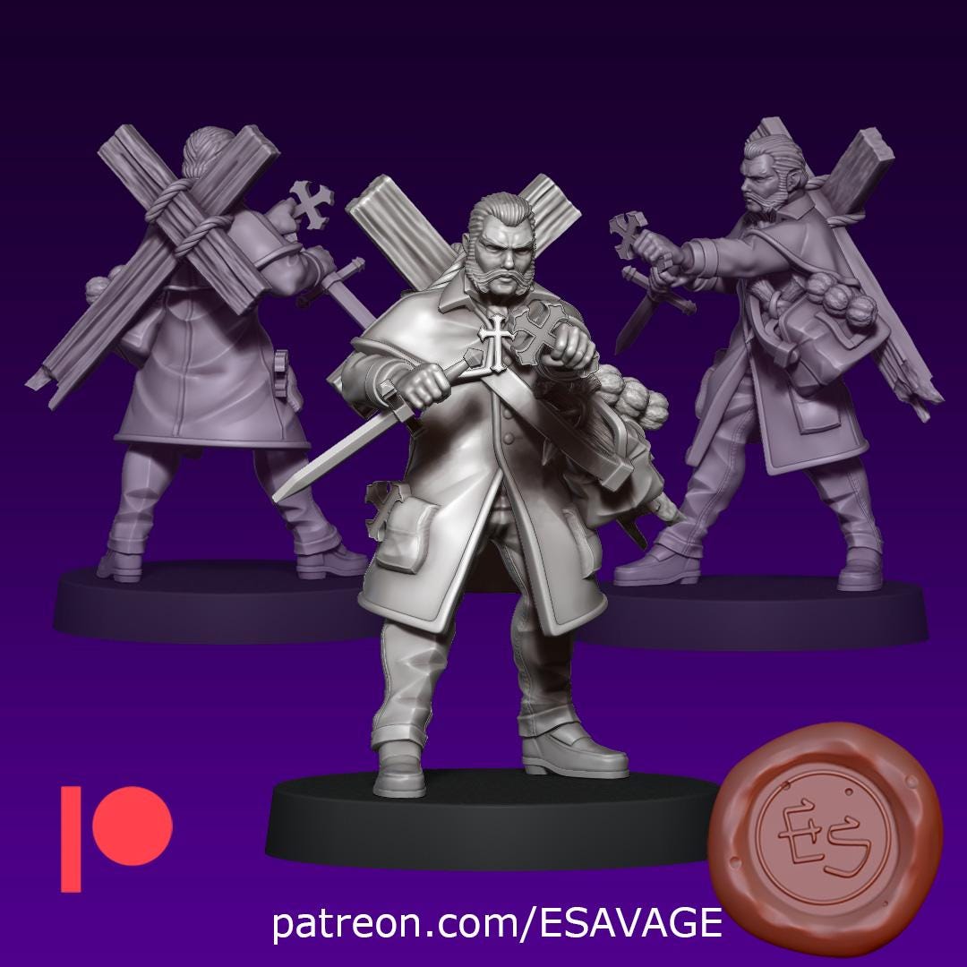Legacy Vampire Hunter Miniature - 28mm / 32mm / 36mm / 75mm - Ethan Savage Studios - Resin Printed Figure for D&D, TTRPGs, and Board Games
