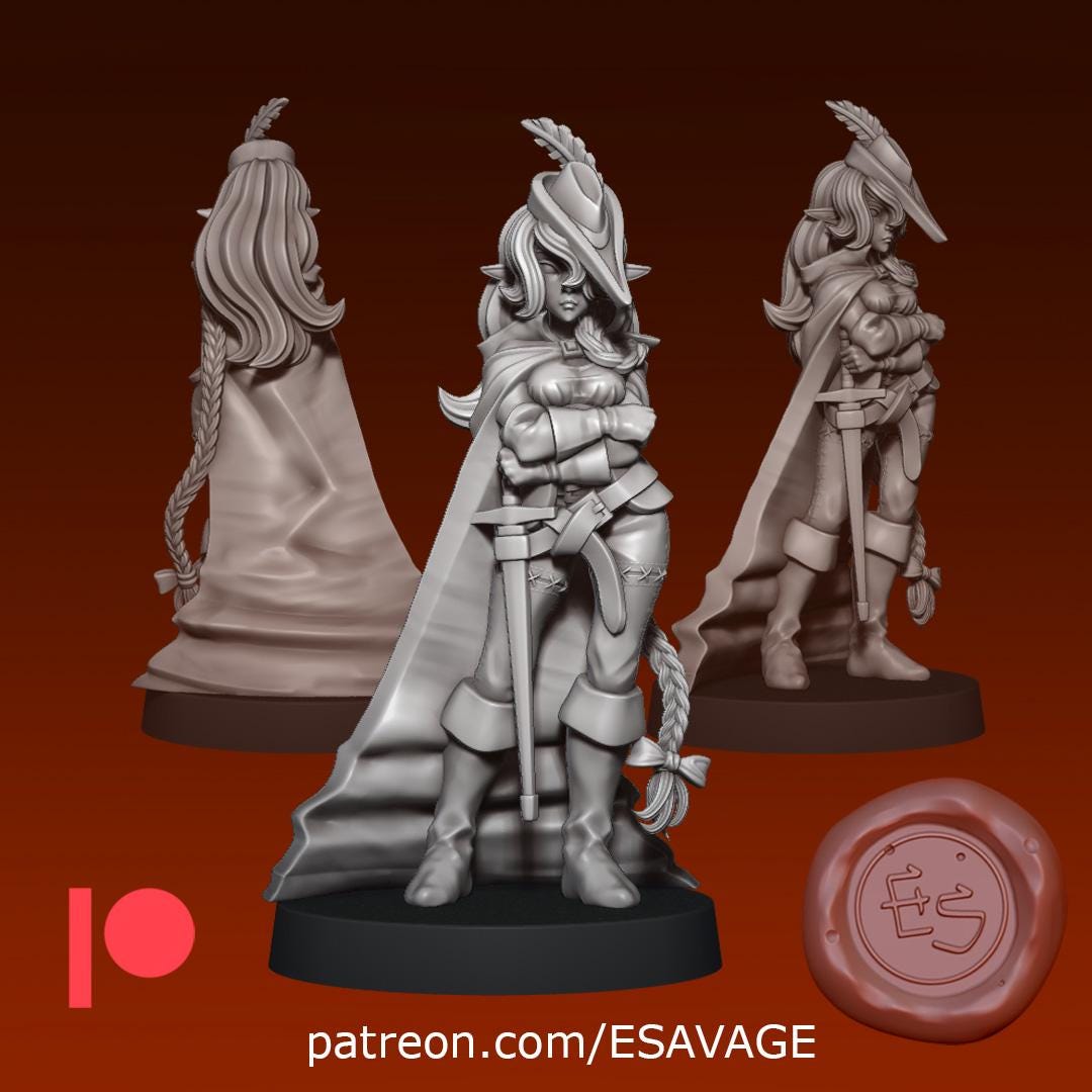 Mercenary Elf Nikoletta Miniature - 28mm / 32mm / 36mm - Ethan Savage Studios - Resin Printed Figure for D&D, TTRPGs, and Board Games