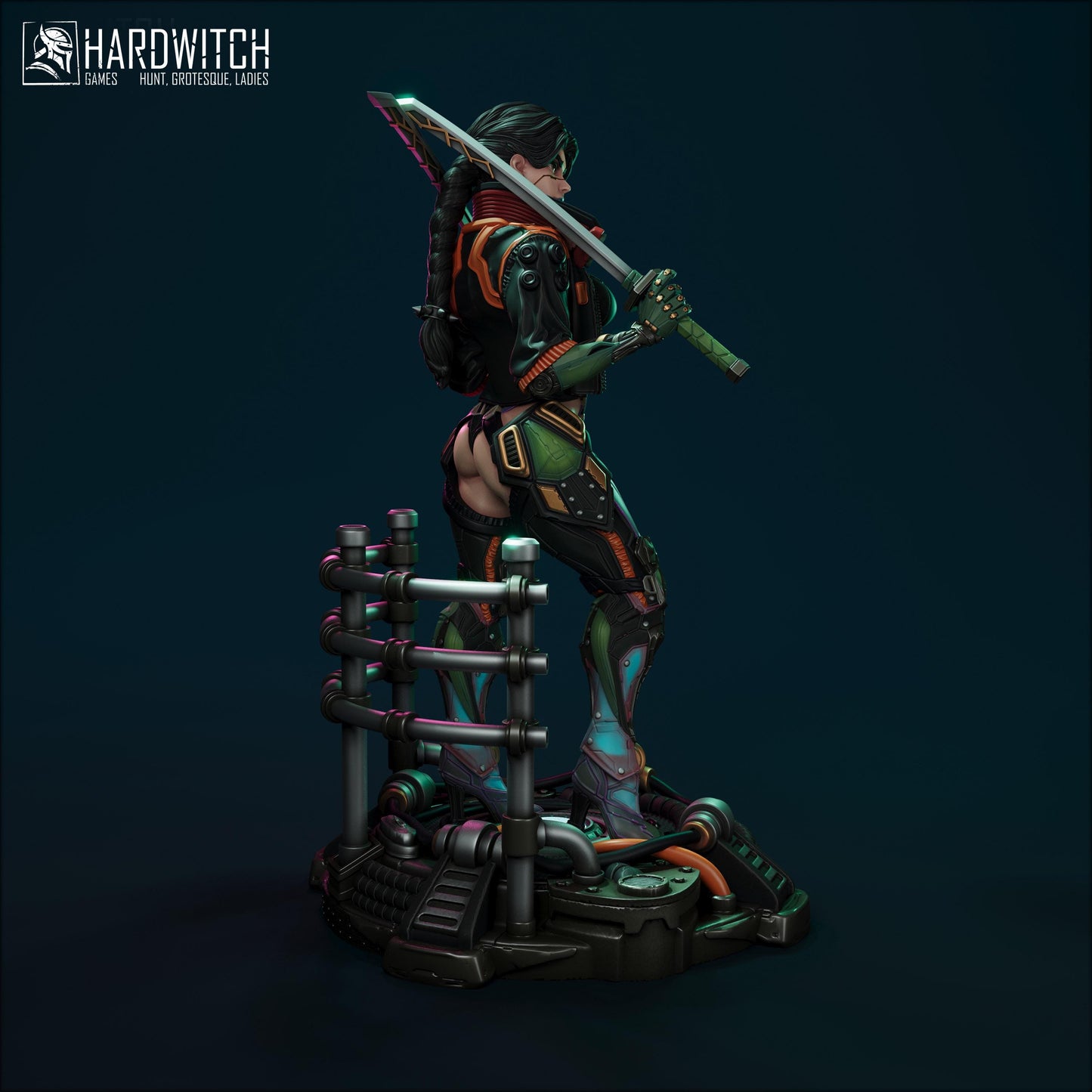 Edgerunner Martena Trambaleen Figure - 75mm / 154mm - HardWitch Games - Collectible Resin Printed Statue for Painting & Display