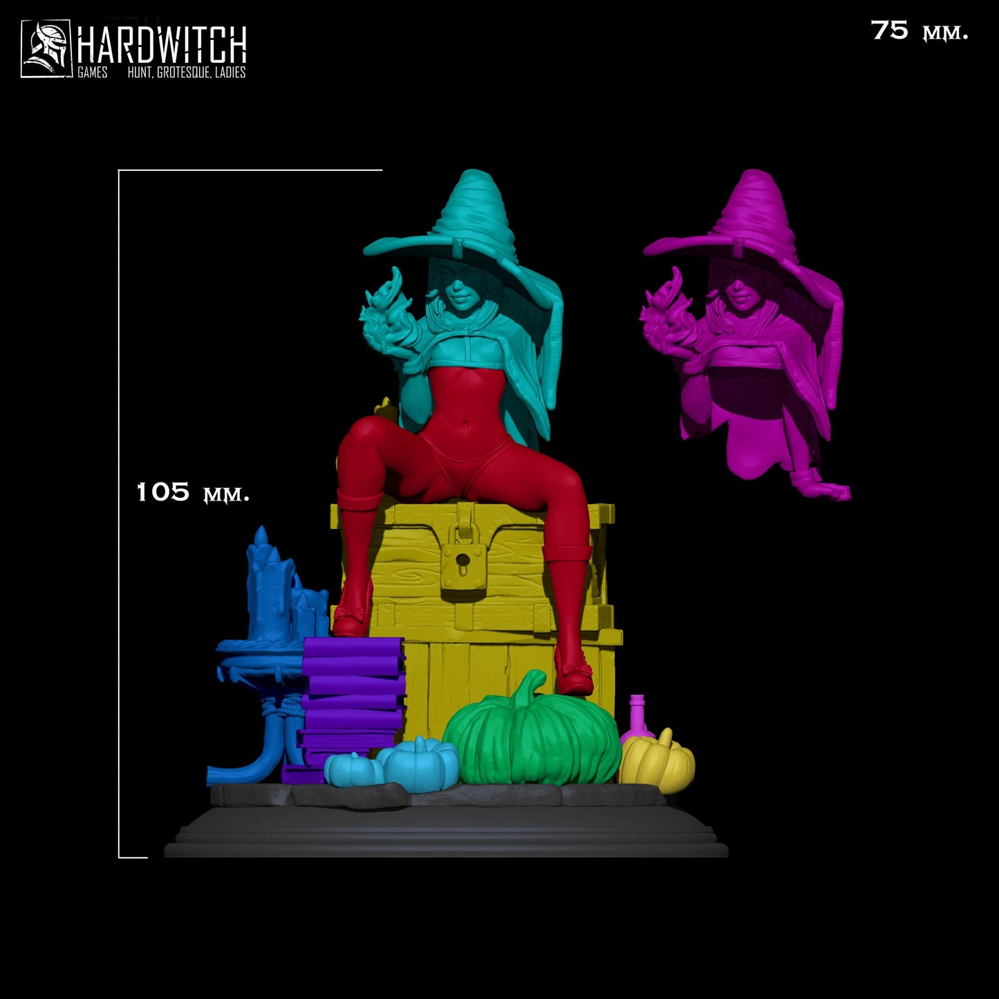 Sorceress Kidah Brown Figure - 75mm / 120mm - HardWitch Games - Collectible Resin Printed Statue for Painting & Display