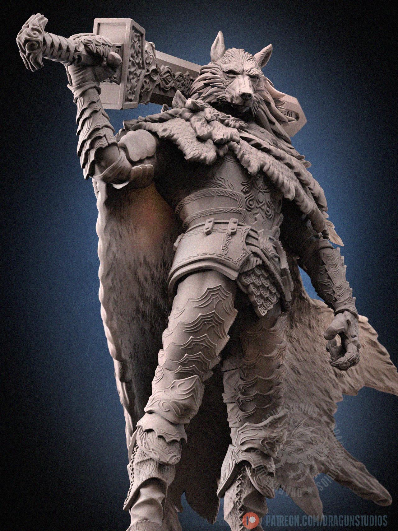 Blaidd Half-wolf Miniature - 65mm / 116mm - DraGun Studios - Resin Printed Figurine for D&D, TTRPGs, and Board Games