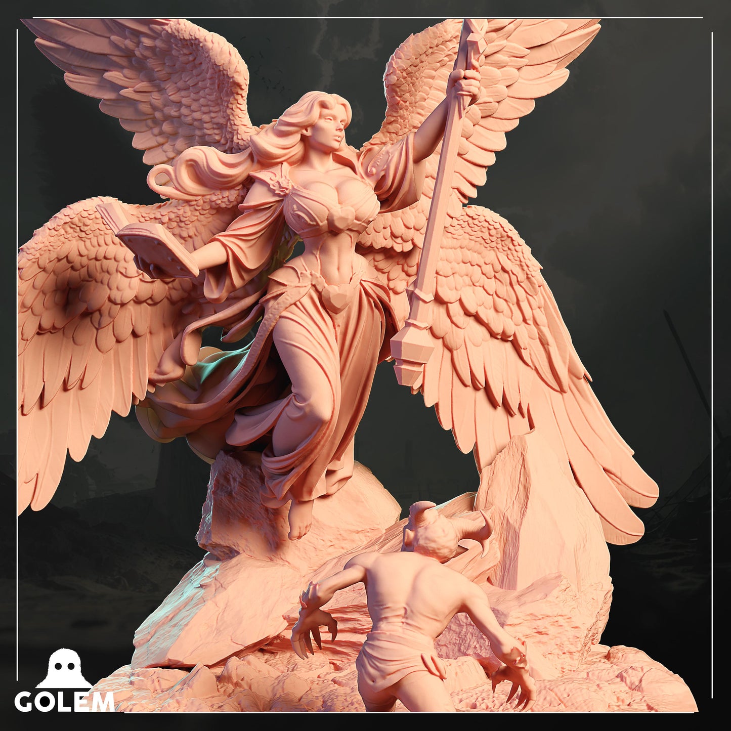 Angelic Asmel Miniature - 28mm / 32mm / 36mm / 75mm - GOLEM WORKSHOP 3D - Resin Printed Figure for D&D, TTRPGs, and Board Games