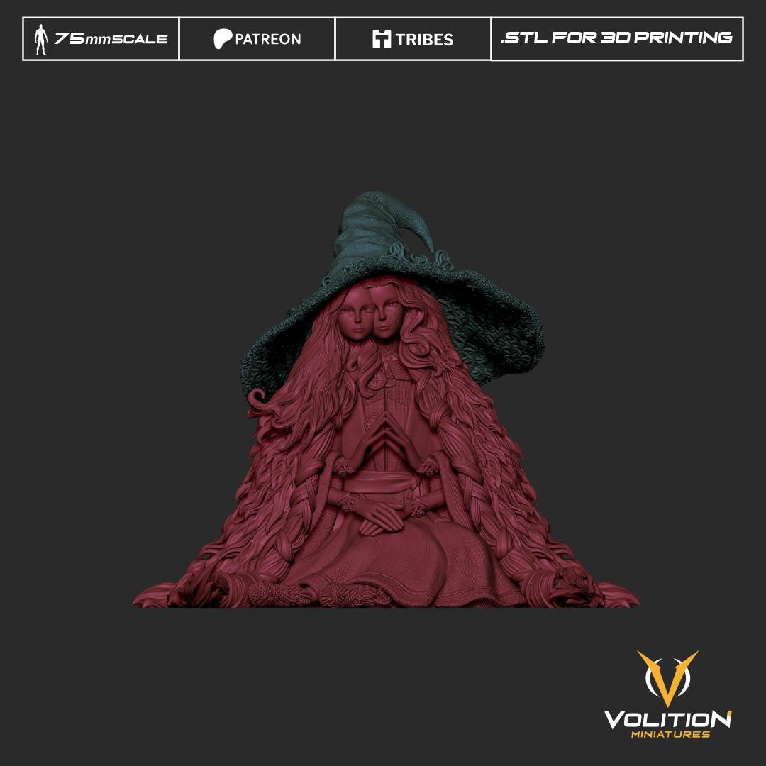 Dark Moon Witch Miniature - 28mm / 32mm / 36mm / 75mm - Volition Miniatures - Resin Printed Figurine for D&D, Board Games, and Painting