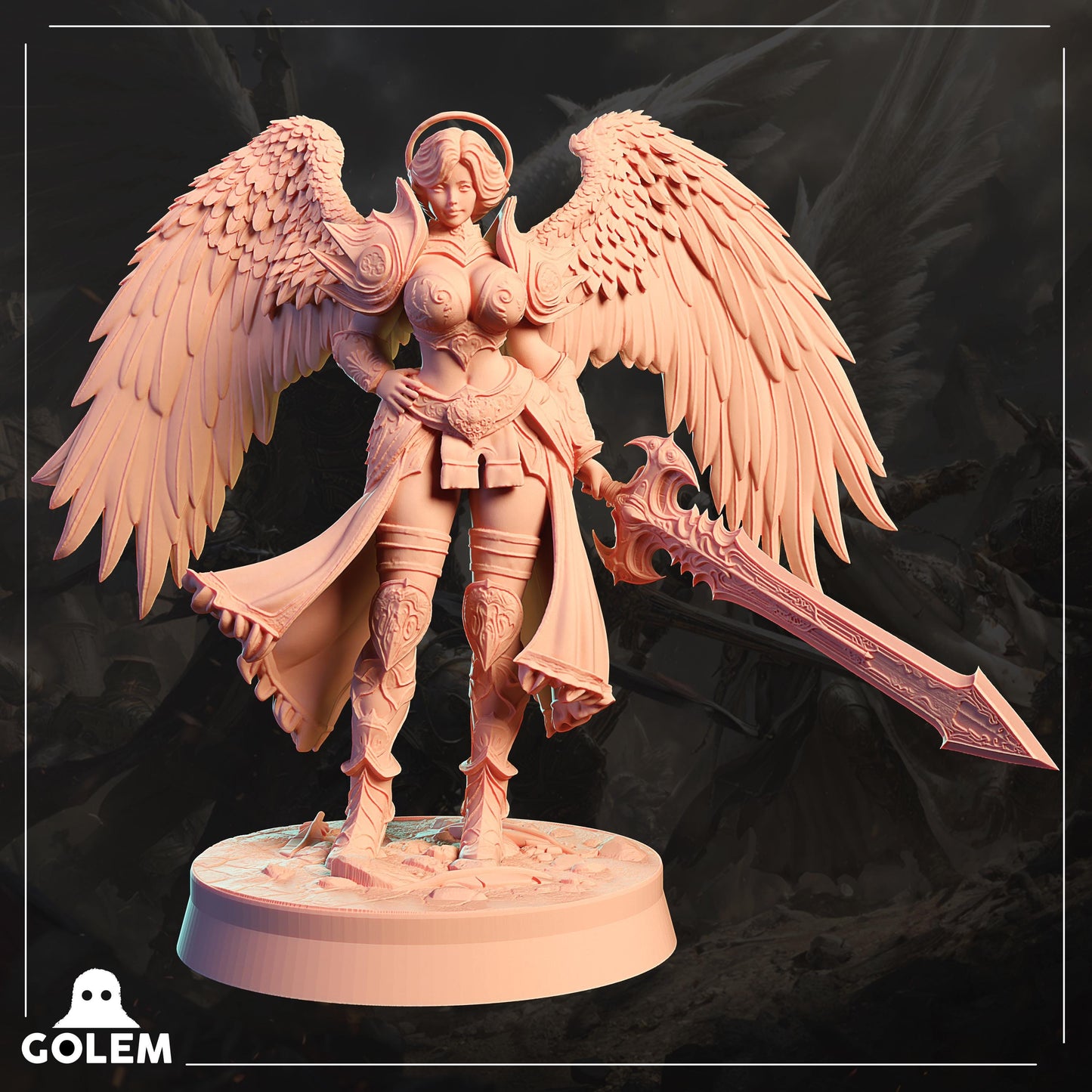 Angelic Esquiel Miniature - 28mm / 32mm / 36mm / 75mm - GOLEM WORKSHOP 3D - Resin Printed Figure for D&D, TTRPGs, and Board Games