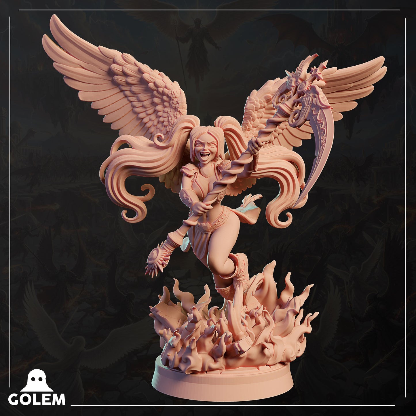 Angelic Scythiel Miniature - 28mm / 32mm / 36mm / 75mm - GOLEM WORKSHOP 3D - Resin Printed Figure for D&D, TTRPGs, and Board Games