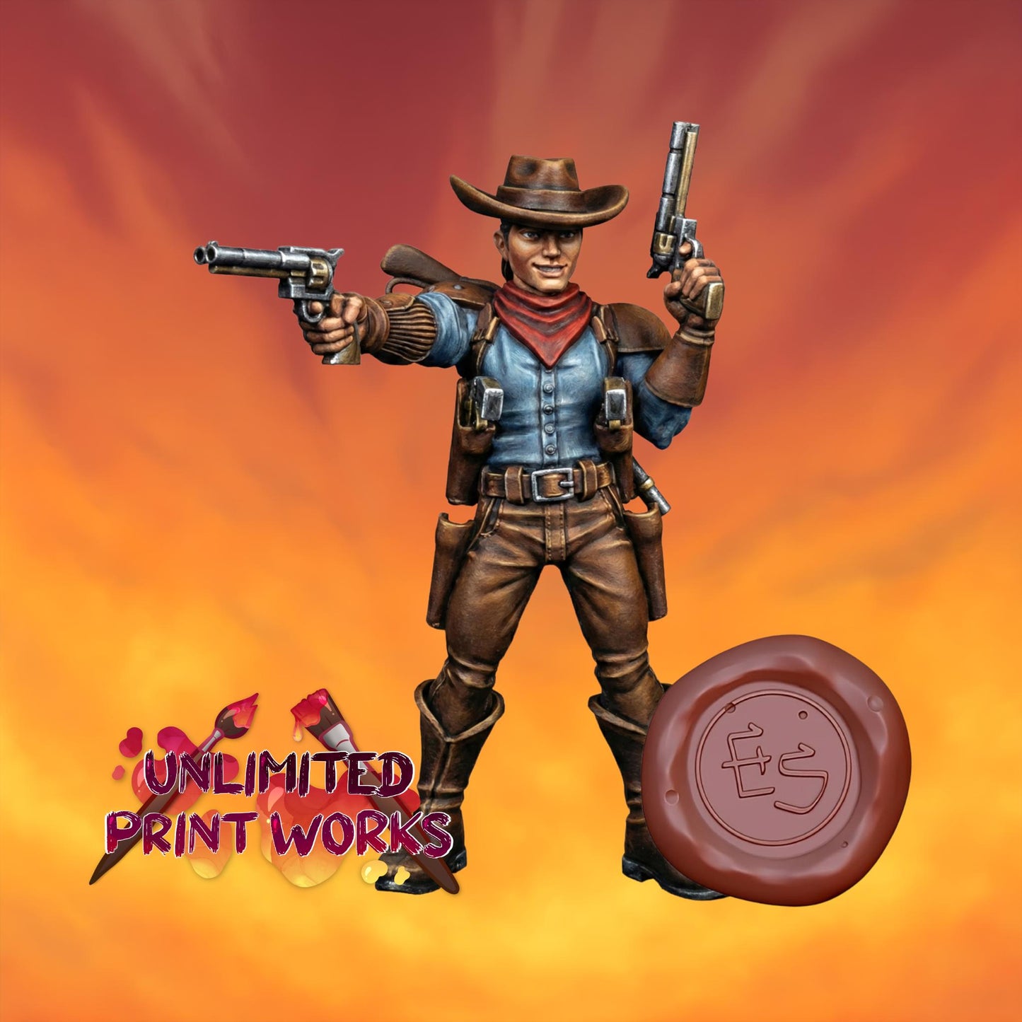 Cowboy Adam Miniature - 28mm / 32mm / 36mm / 75mm - Ethan Savage Studios - Unpainted Resin Printed Figure for D&D, TTRPGs, and Board Games