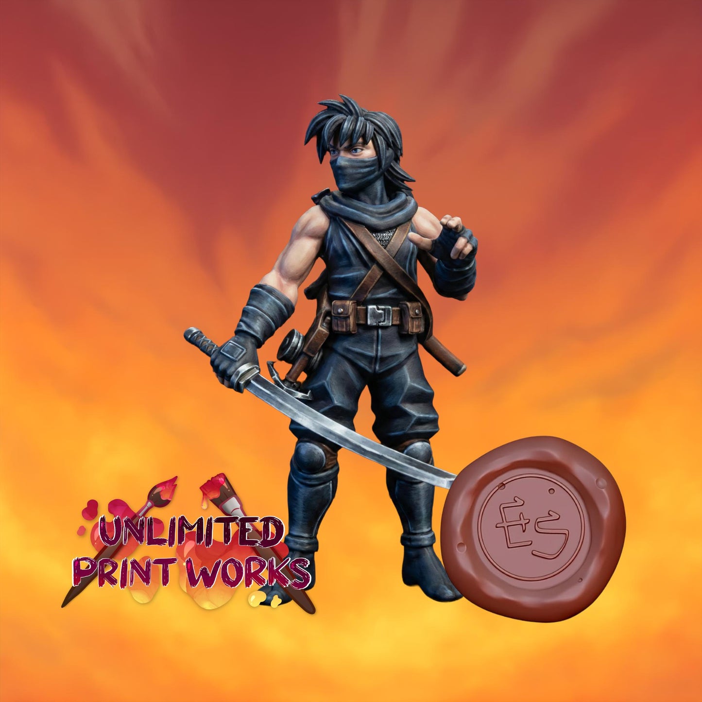 Ninja Ryu Miniature - 28mm / 32mm / 36mm / 75mm - Ethan Savage Studios - Unpainted Resin Printed Figure for D&D, TTRPGs, and Board Games