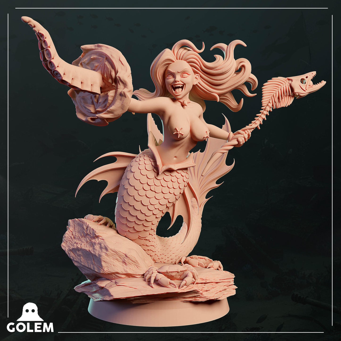 Mermaid Vivian Miniature - 28mm / 32mm / 36mm / 75mm - GOLEM WORKSHOP 3D - Resin Printed Figure for D&D, TTRPGs, and Board Games
