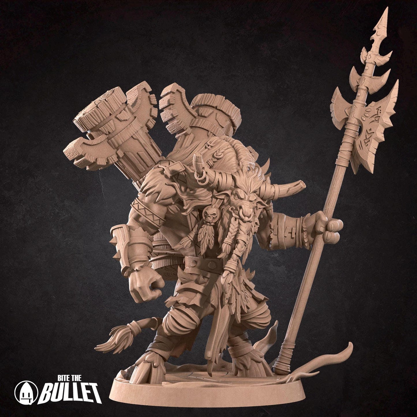 Tauren Chosen Chieftain Miniature - 28mm / 32mm / 36mm - Bite the Bullet - Resin Printed Figure for D&D, TTRPGs, and Board Games