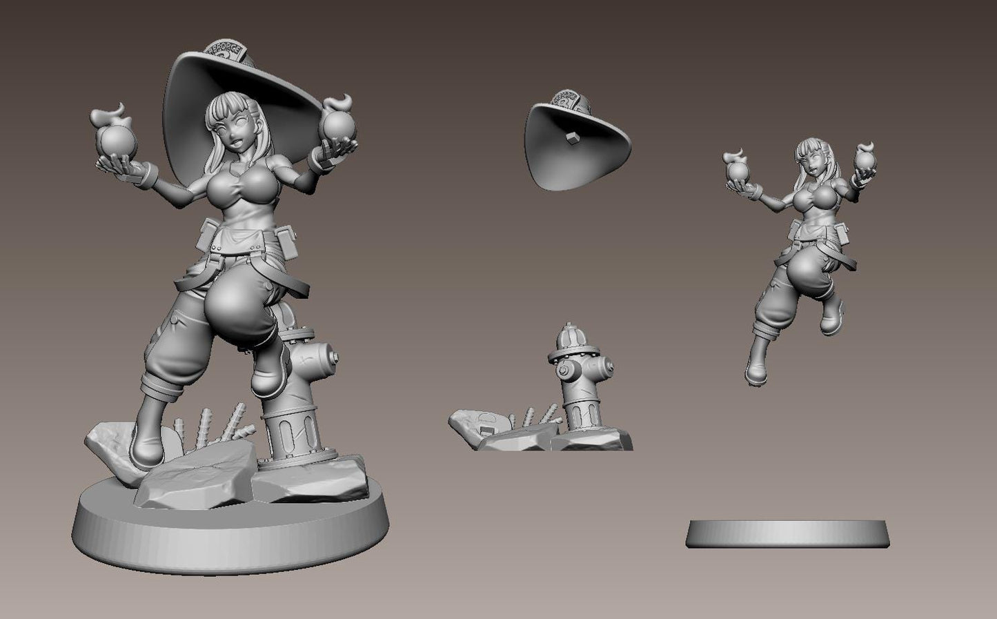 Flame Witch Firefighter Miniature - 28mm / 32mm / 36mm - LPOMC - Unpainted Resin Printed Figure for D&D, TTRPGs, and Board Games