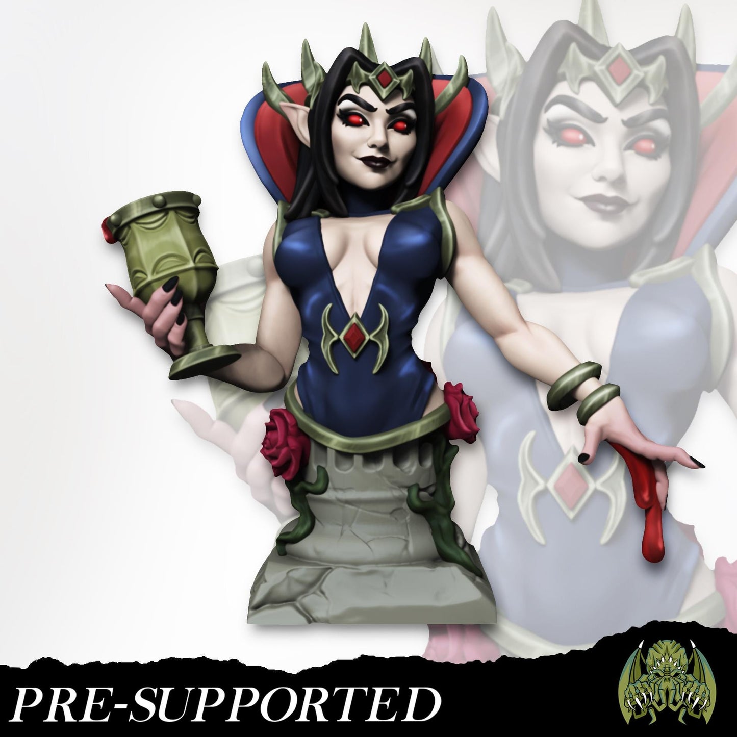 Selena the Vampire Queen Miniature - Miniatures of Madness - 28mm / 32mm / 36mm / Bust - Unpainted Miniature for TTRPGs and Painting