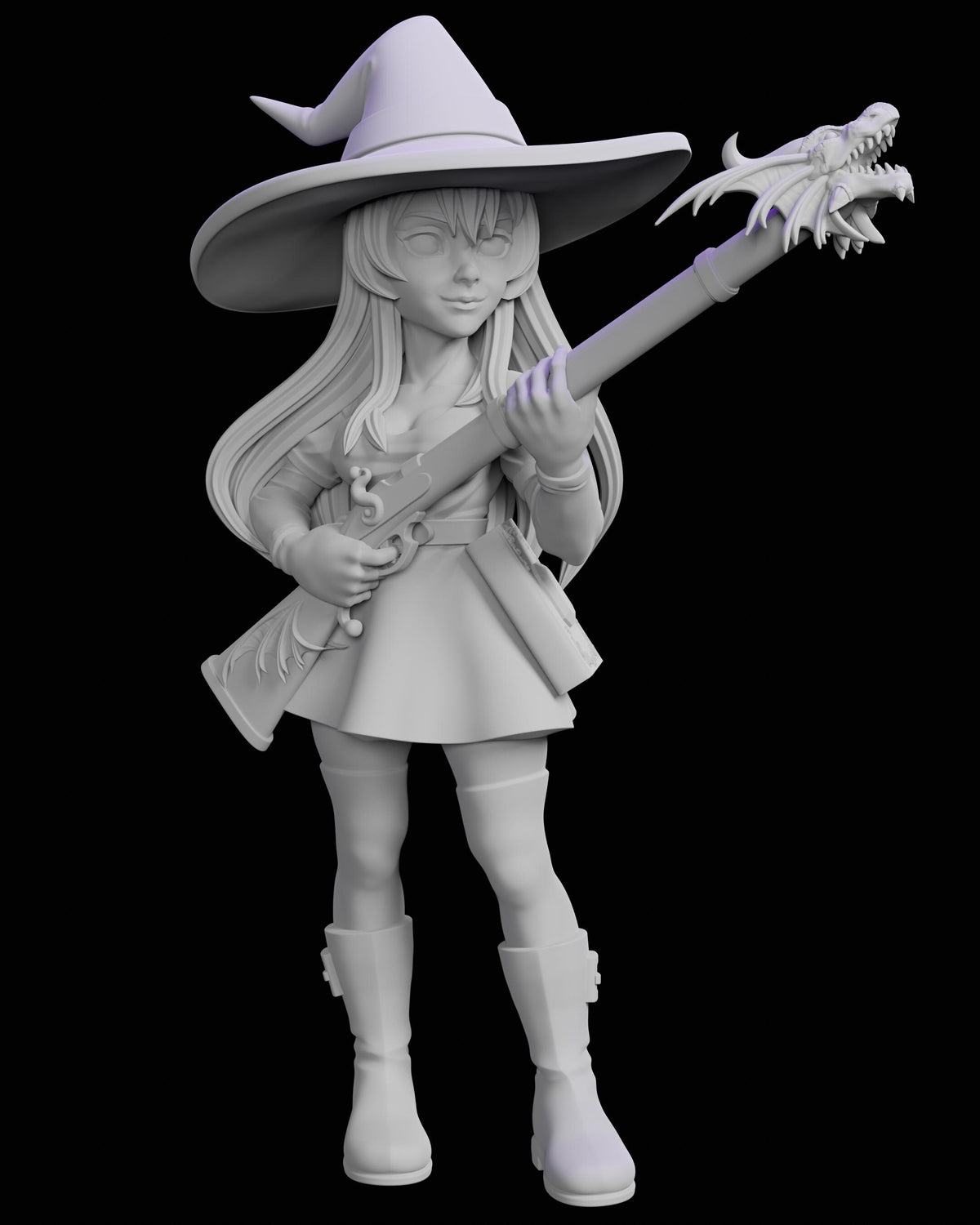 Gun Witch Bianca Miniature - 28mm / 32mm / 36mm - Ethan Savage Studios - Unpainted Resin Printed Figure for D&D, TTRPGs, and Board Games
