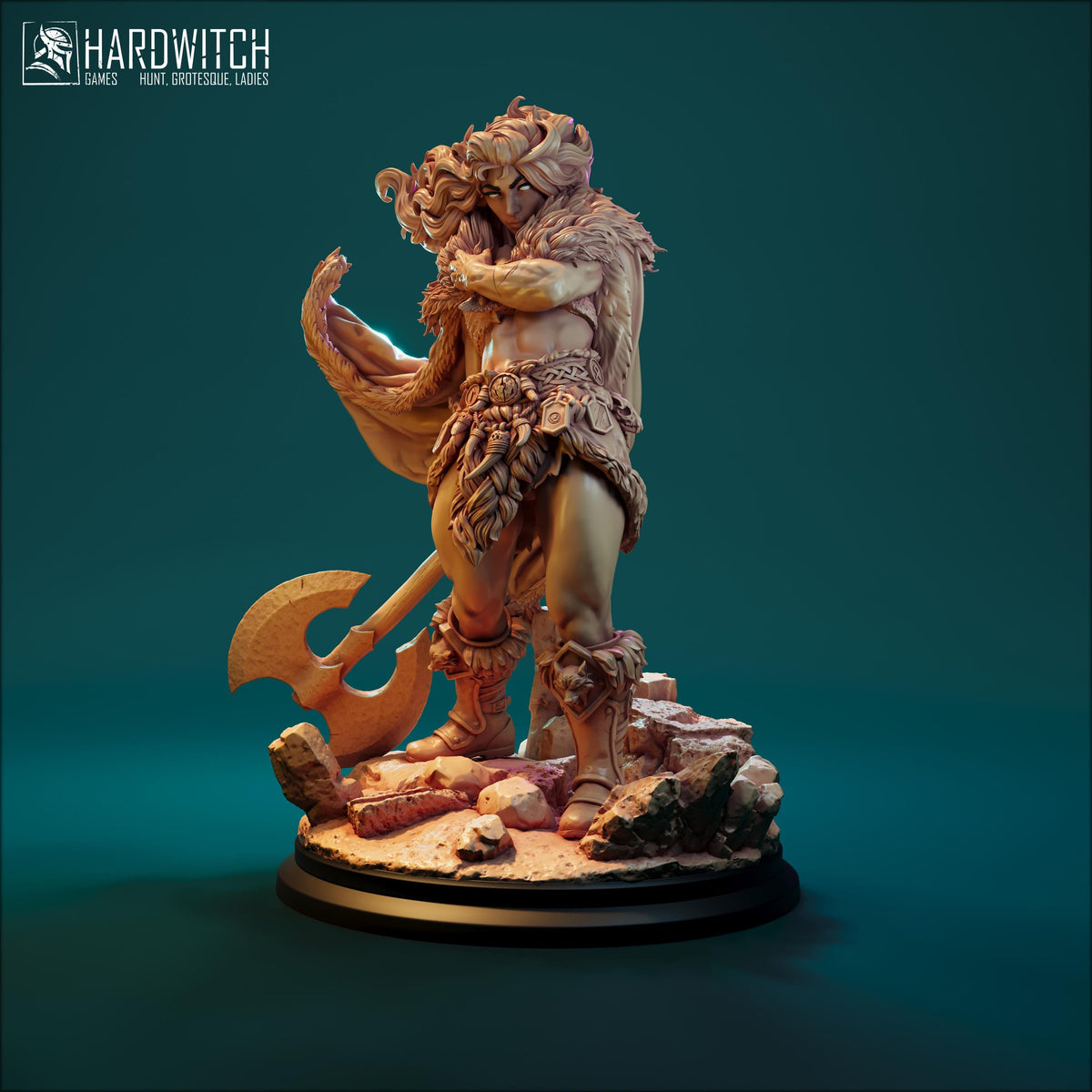 Troll Hunter Barbarian Miniature - 28mm / 32mm / 36mm / 75mm - HardWitch Games - Resin Printed Figure for TTRPGs, Board Games, and Wargames