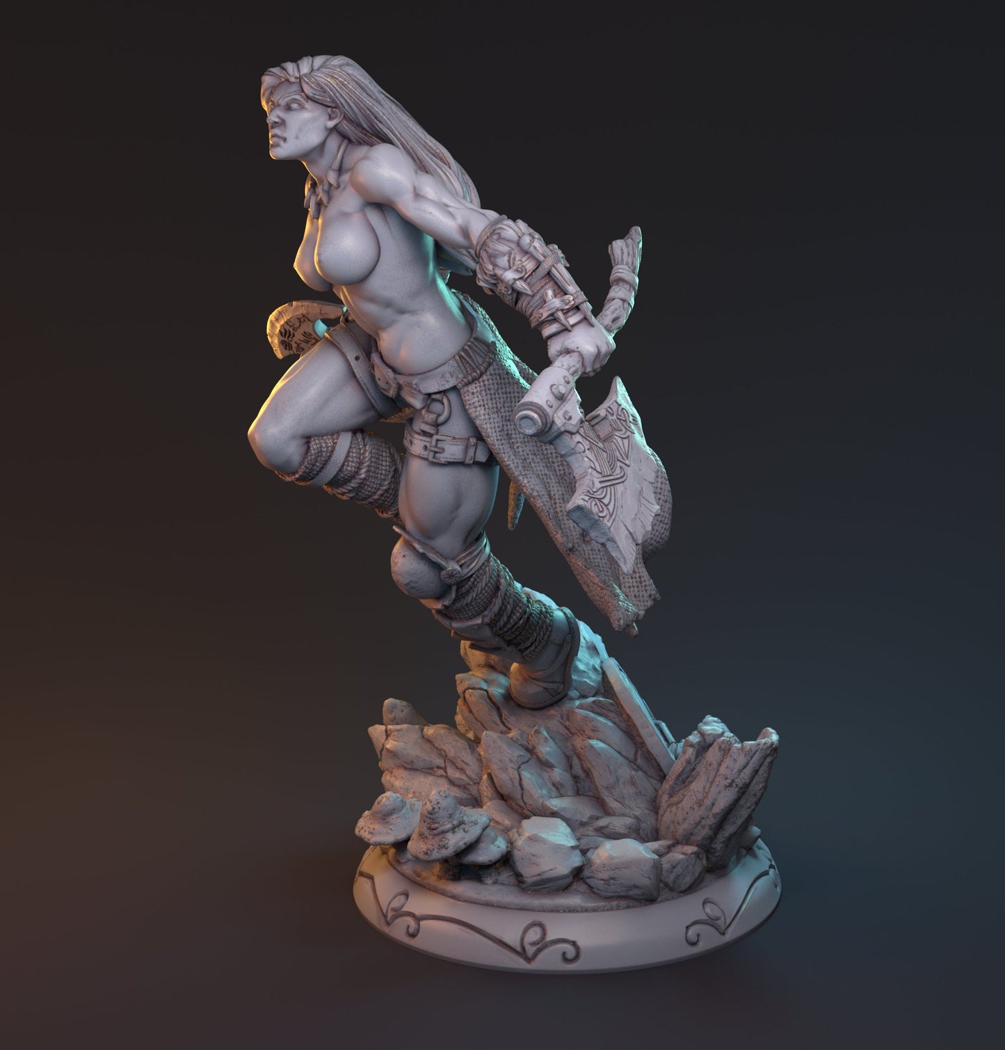 Victoria Vigdis - Aasimar / Half-Orc / Human Barbarian - Mythreal - 28mm / 32mm / 75mm