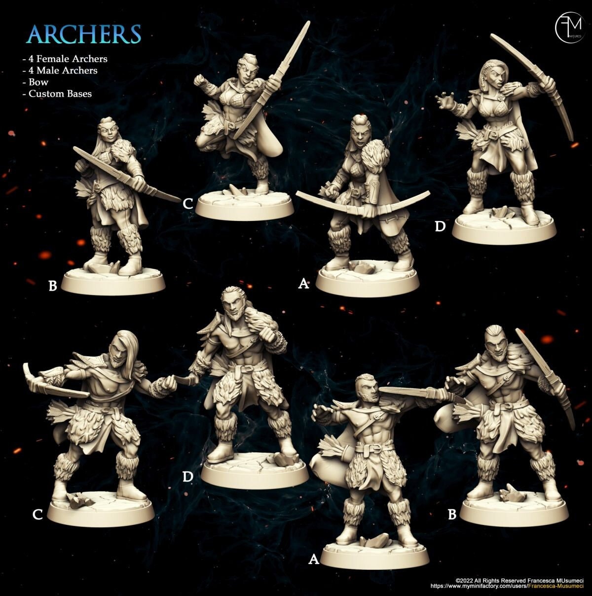Frost Barbarian Archers Miniature - Francesca Musumeci - 28mm / 32mm / 36mm