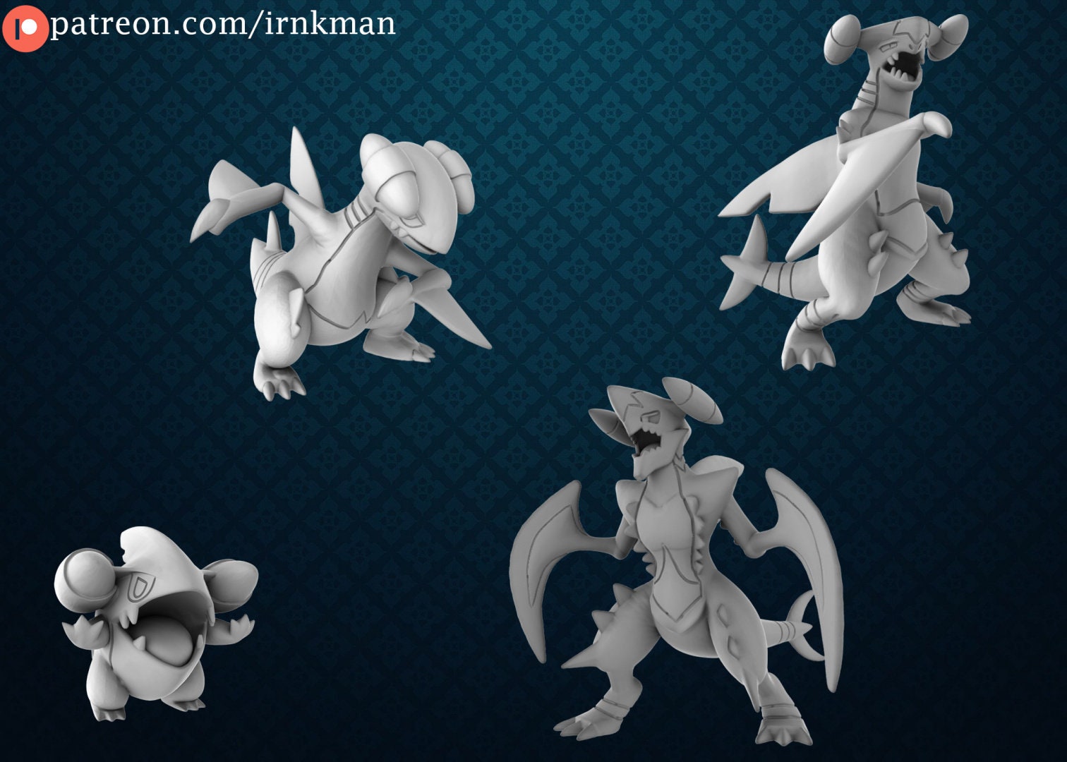 Gible / Gabite / Garchomp / Mega Garchomp Miniatures - Irnkman's Minis