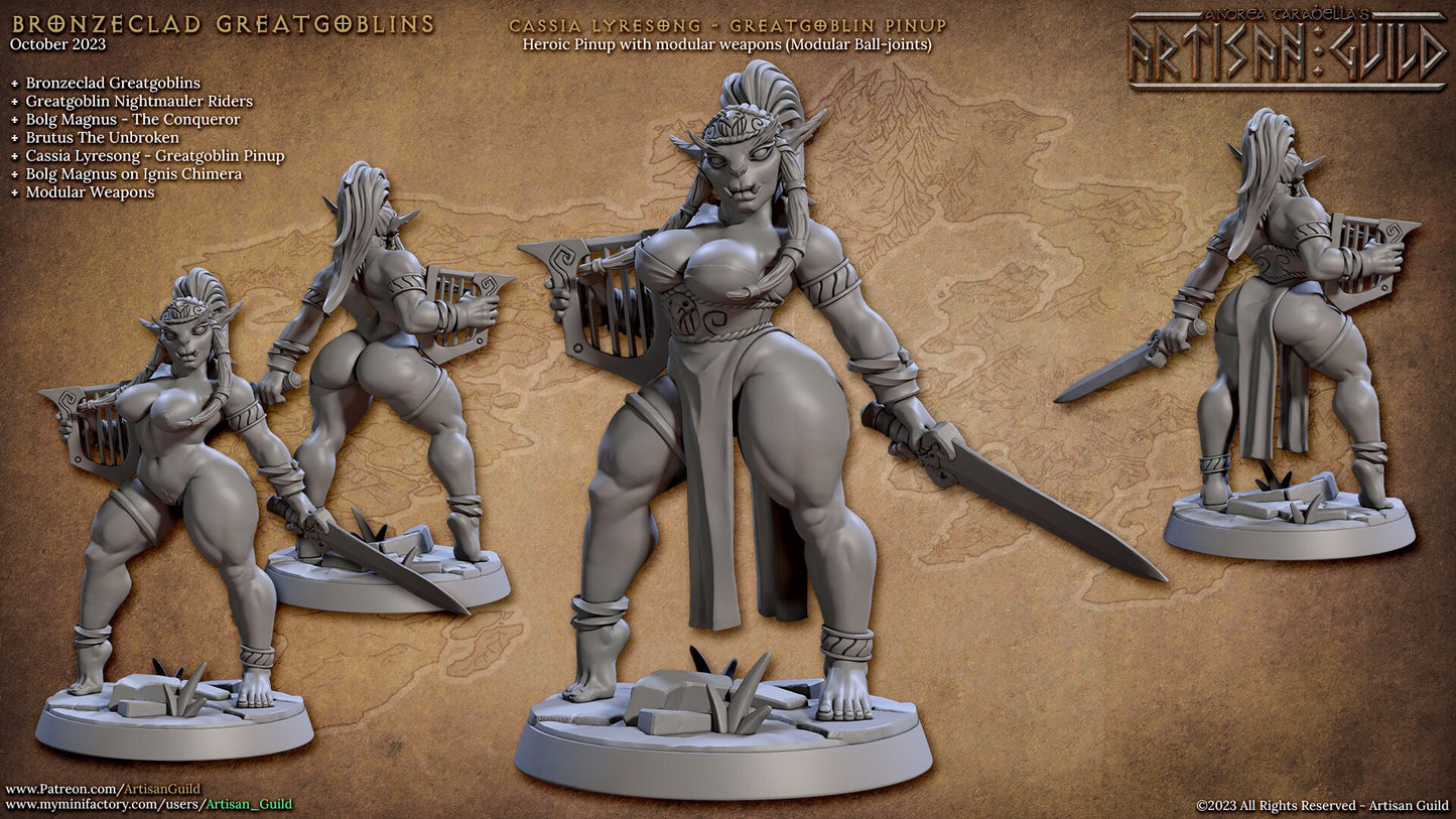 Cassia Lyresong, Greatgoblin Pinup (Standard & NSFW Variations) - Artisan Guild - 28mm / 32mm / 36mm