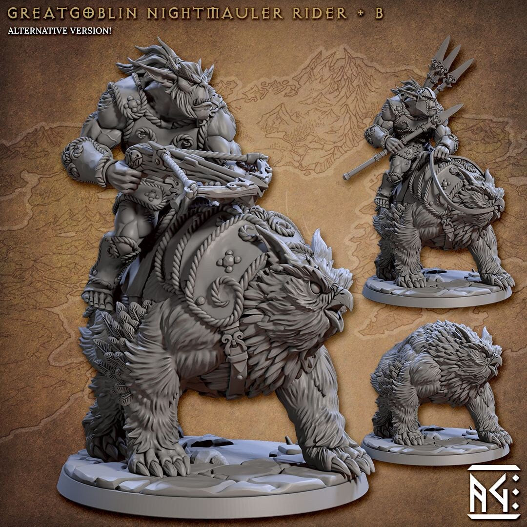 Greatgoblin Nightmauler Rider (4 Standard, 4 Alternate, & 4 Riderless Variations) - Artisan Guild - 28mm / 32mm / 36mm