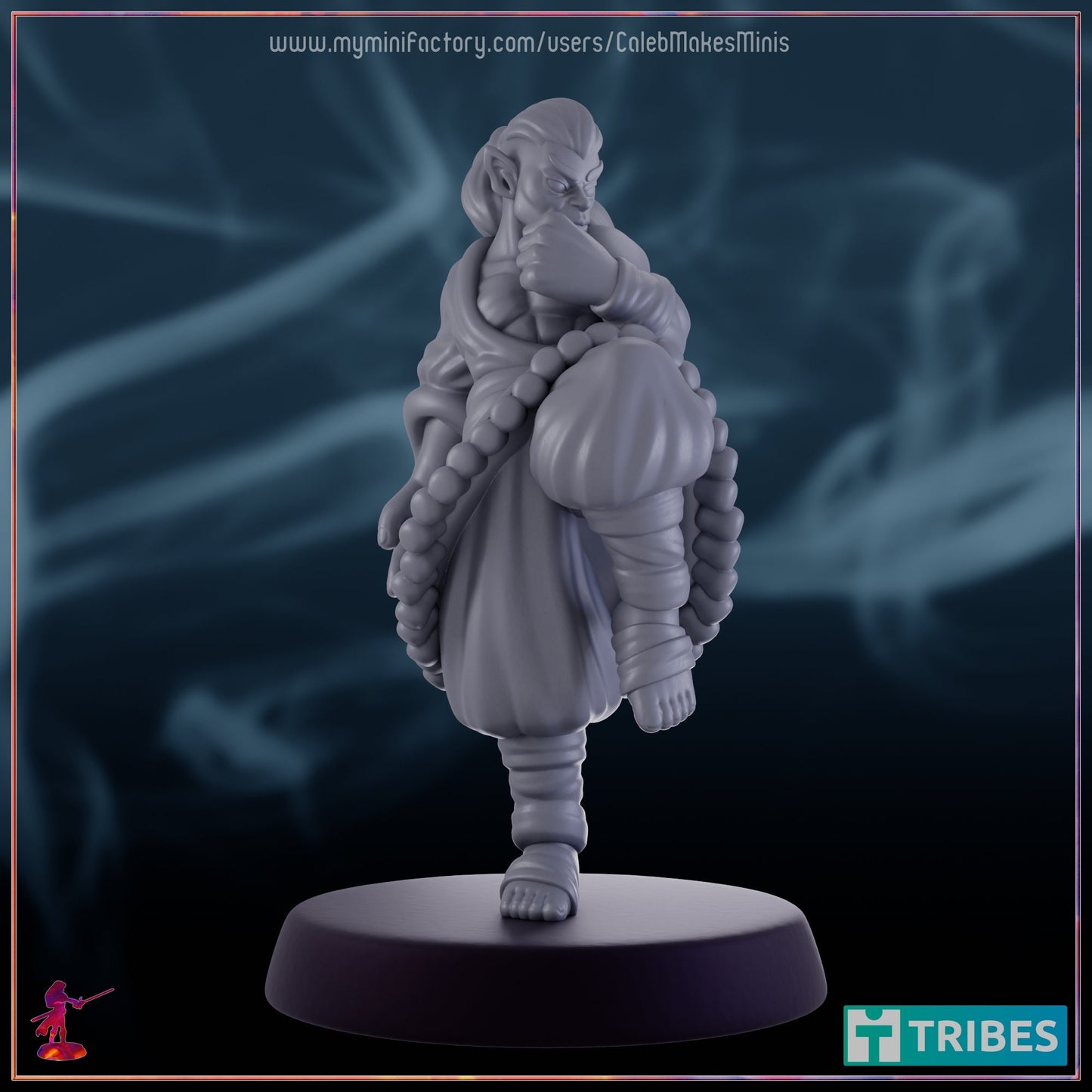 Silver Elf Monk - Caleb Makes Minis - 28mm / 32mm / 36mm