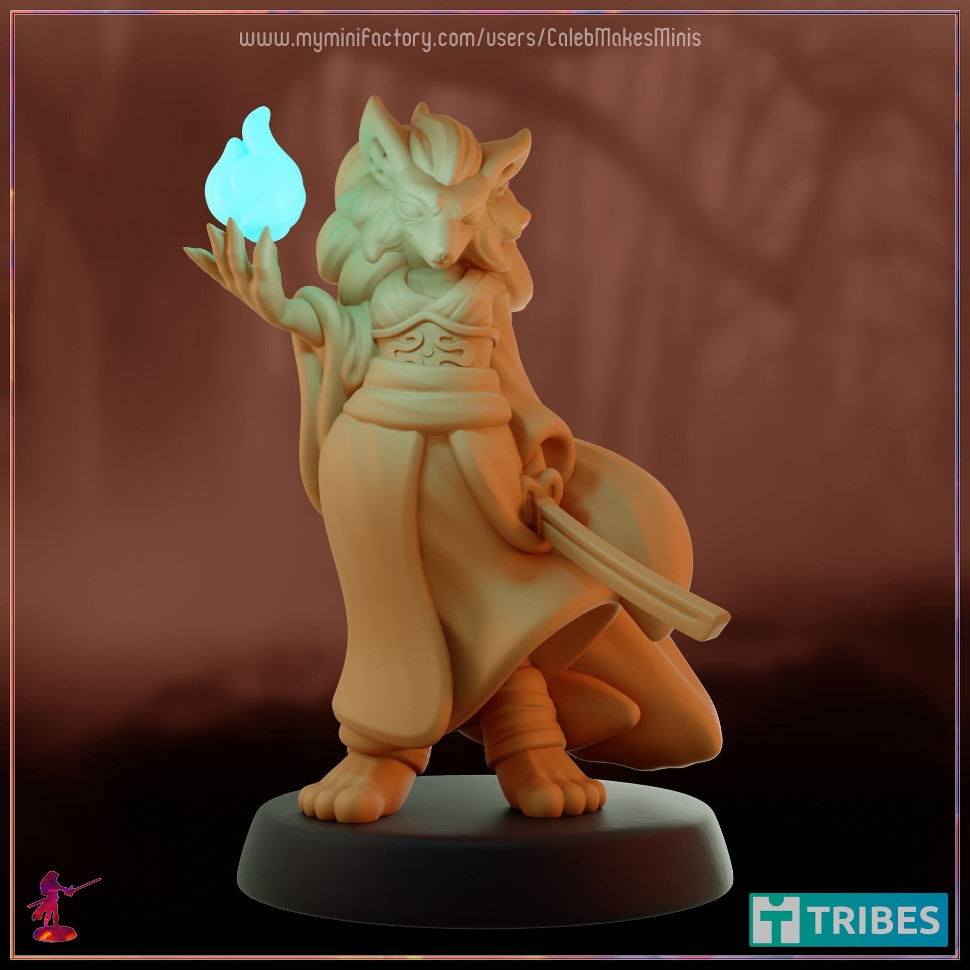 Kitsune Fighter Miniature - Caleb Makes Minis - 28mm / 32mm / 36mm