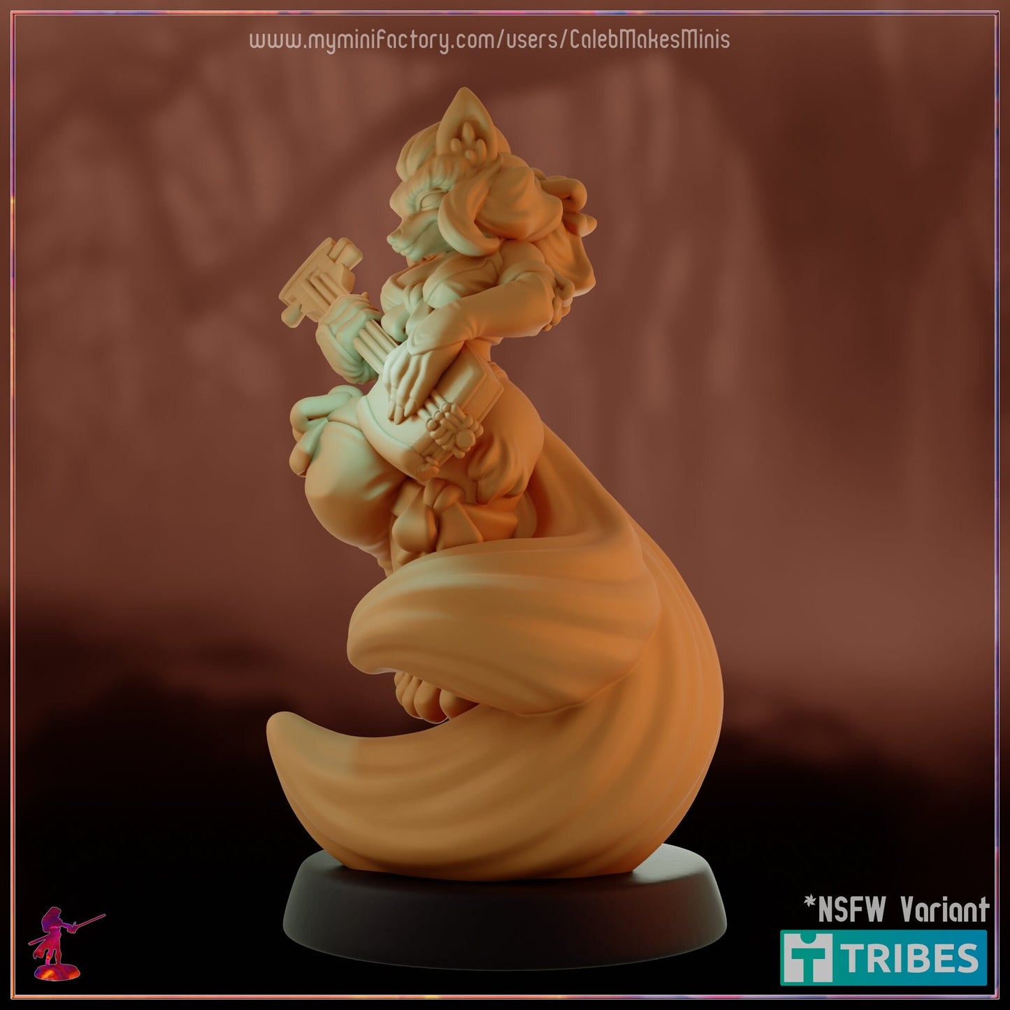 Kitsune Bard Miniature (Standard & NSFW Variations) - Caleb Makes Minis - 28mm / 32mm / 36mm