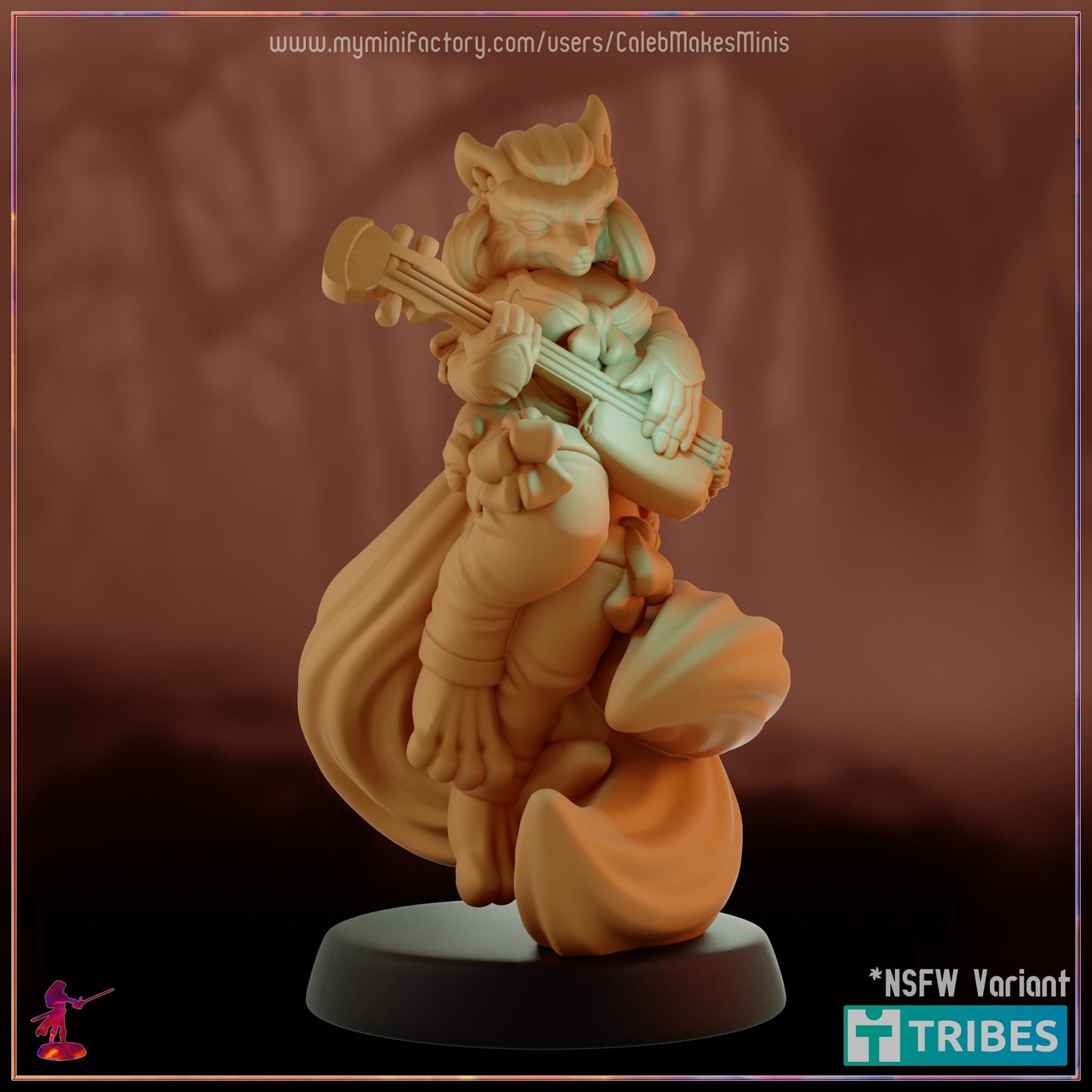 Kitsune Bard Miniature (Standard & NSFW Variations) - Caleb Makes Minis - 28mm / 32mm / 36mm