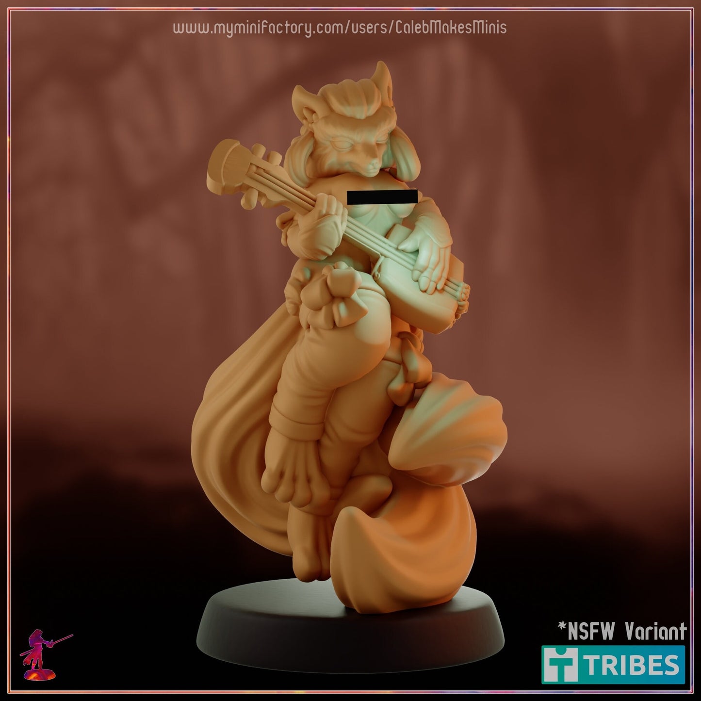 Kitsune Bard Miniature (Standard & NSFW Variations) - Caleb Makes Minis - 28mm / 32mm / 36mm