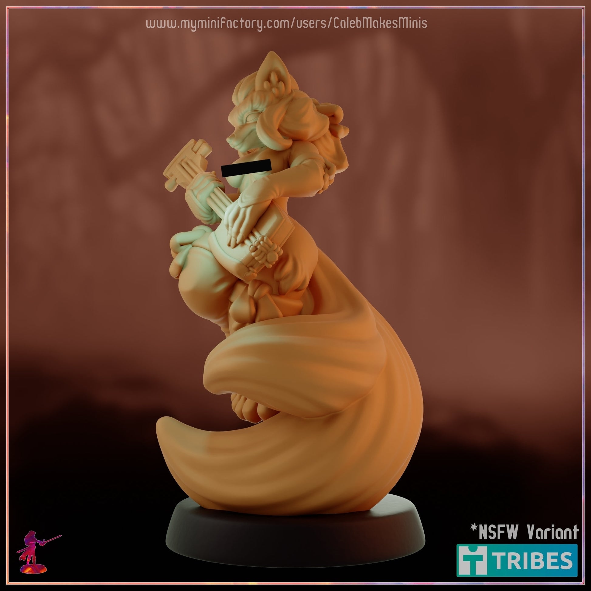 Kitsune Bard Miniature (Standard & NSFW Variations) - Caleb Makes Minis - 28mm / 32mm / 36mm