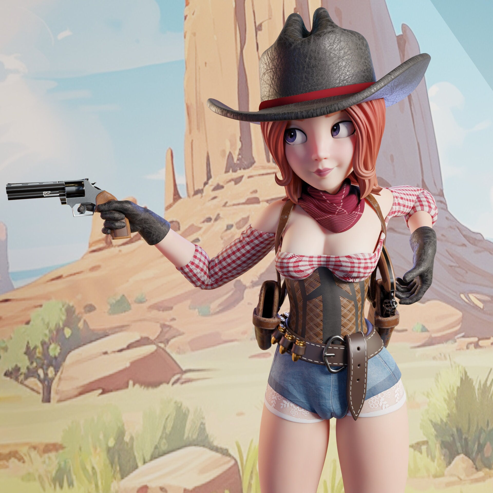 Cowgirl and Cow Girl Miniatures (Standard & NSFW Variations) - QB Works - 28mm / 32mm / 36mm / 75mm