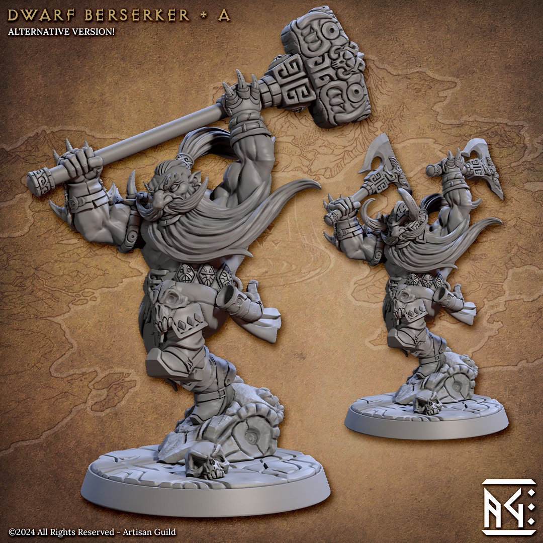 Dwarven Berserkers Miniatures (6 Standard & 6 Alternate Variations) - Artisan Guild - 28mm / 32mm / 36mm