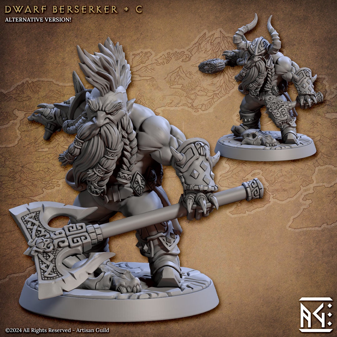 Dwarven Berserkers Miniatures (6 Standard & 6 Alternate Variations) - Artisan Guild - 28mm / 32mm / 36mm