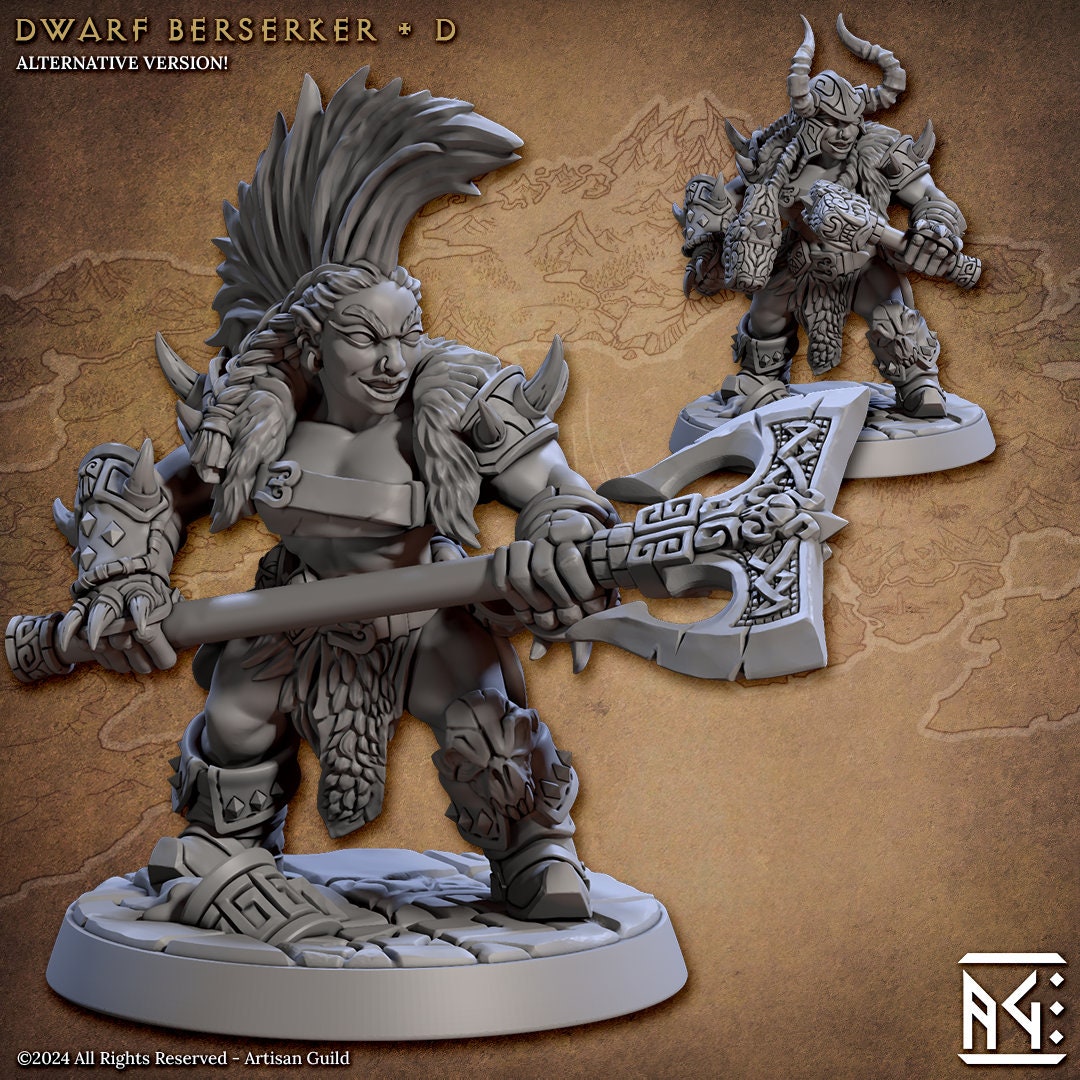 Dwarven Berserkers Miniatures (6 Standard & 6 Alternate Variations) - Artisan Guild - 28mm / 32mm / 36mm