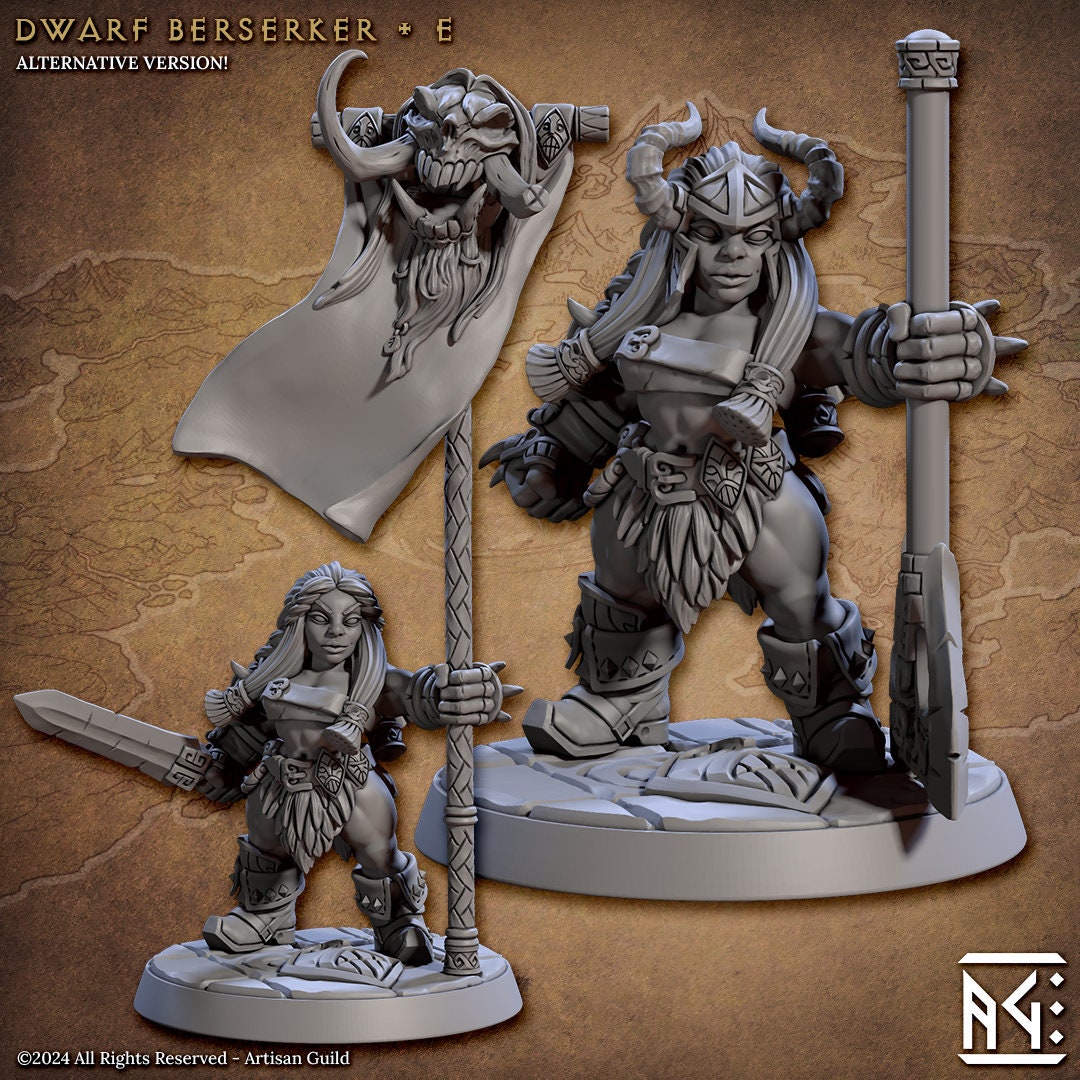 Dwarven Berserkers Miniatures (6 Standard & 6 Alternate Variations) - Artisan Guild - 28mm / 32mm / 36mm