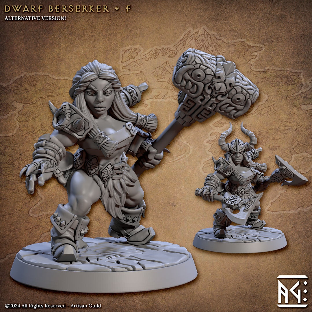 Dwarven Berserkers Miniatures (6 Standard & 6 Alternate Variations) - Artisan Guild - 28mm / 32mm / 36mm