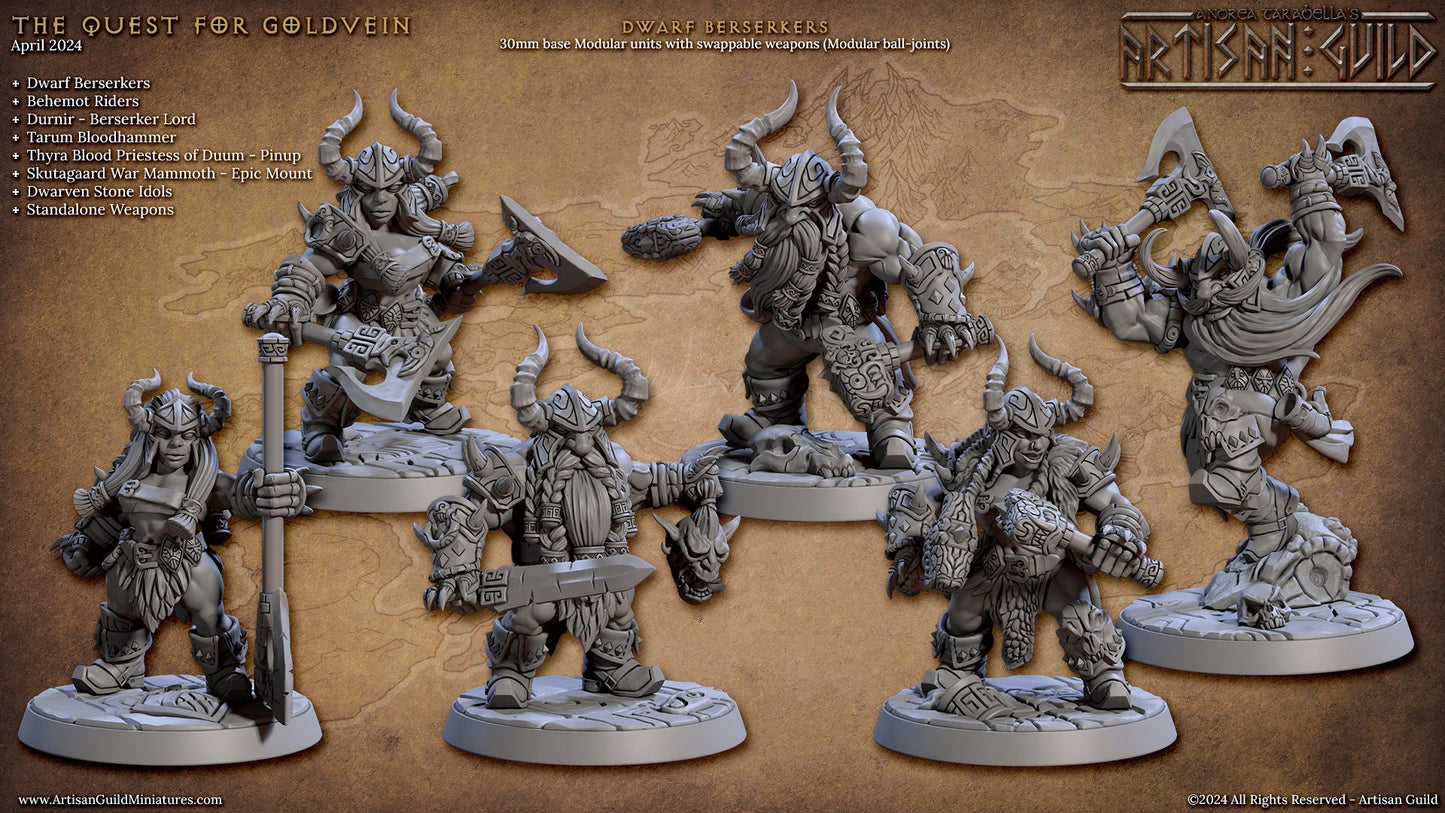 Dwarven Berserkers Miniatures (6 Standard & 6 Alternate Variations) - Artisan Guild - 28mm / 32mm / 36mm