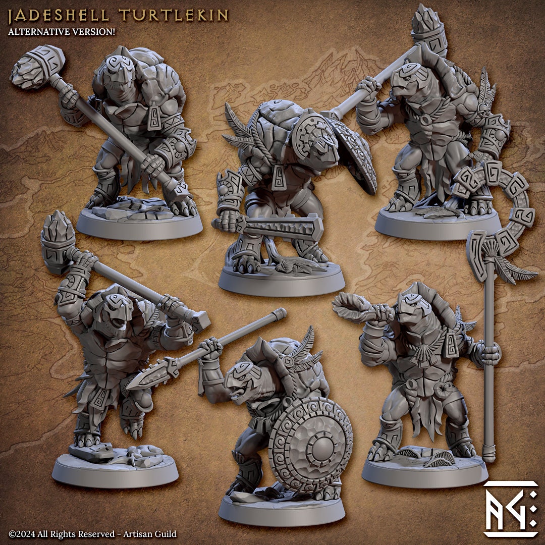 Jadeshell Turtlekin Miniatures (6 Standard & 6 Alternate Variations) - Artisan Guild - 28mm / 32mm / 36mm