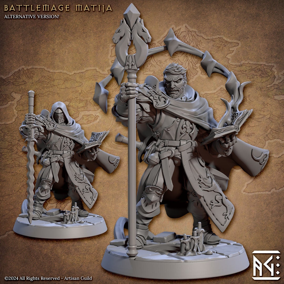 Battlemage Matija Miniature (Standard & Helmed Variations) - Artisan Guild - 28mm / 32mm / 36mm