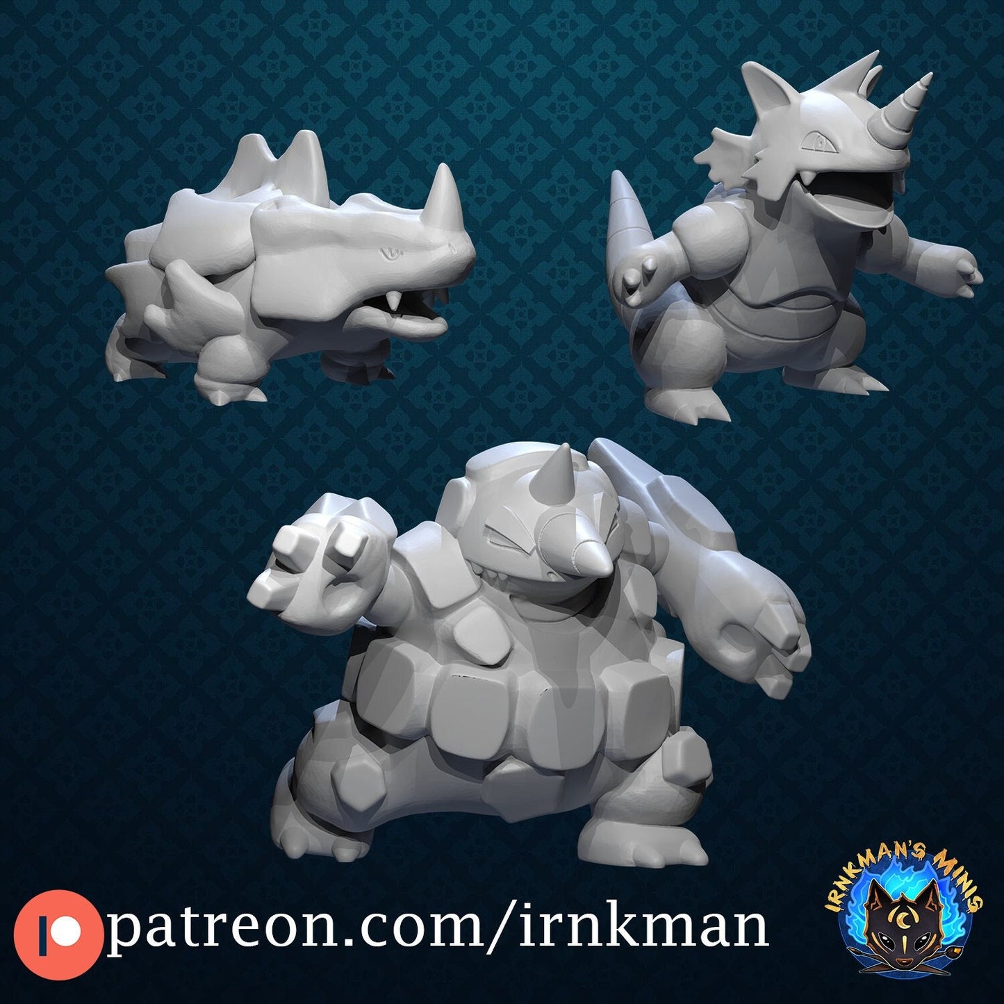 Rhyhorn / Rhydon / Rhyperior Miniatures - Irnkman's Minis