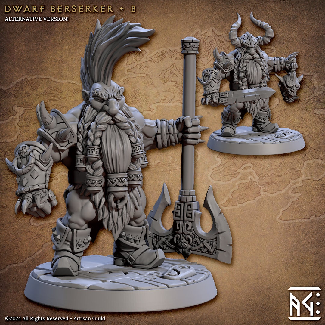 Dwarven Berserkers Miniatures (6 Standard & 6 Alternate Variations) - Artisan Guild - 28mm / 32mm / 36mm