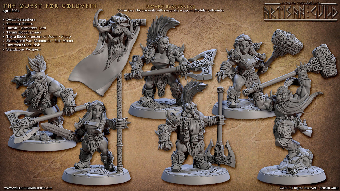 Dwarven Berserkers Miniatures (6 Standard & 6 Alternate Variations) - Artisan Guild - 28mm / 32mm / 36mm