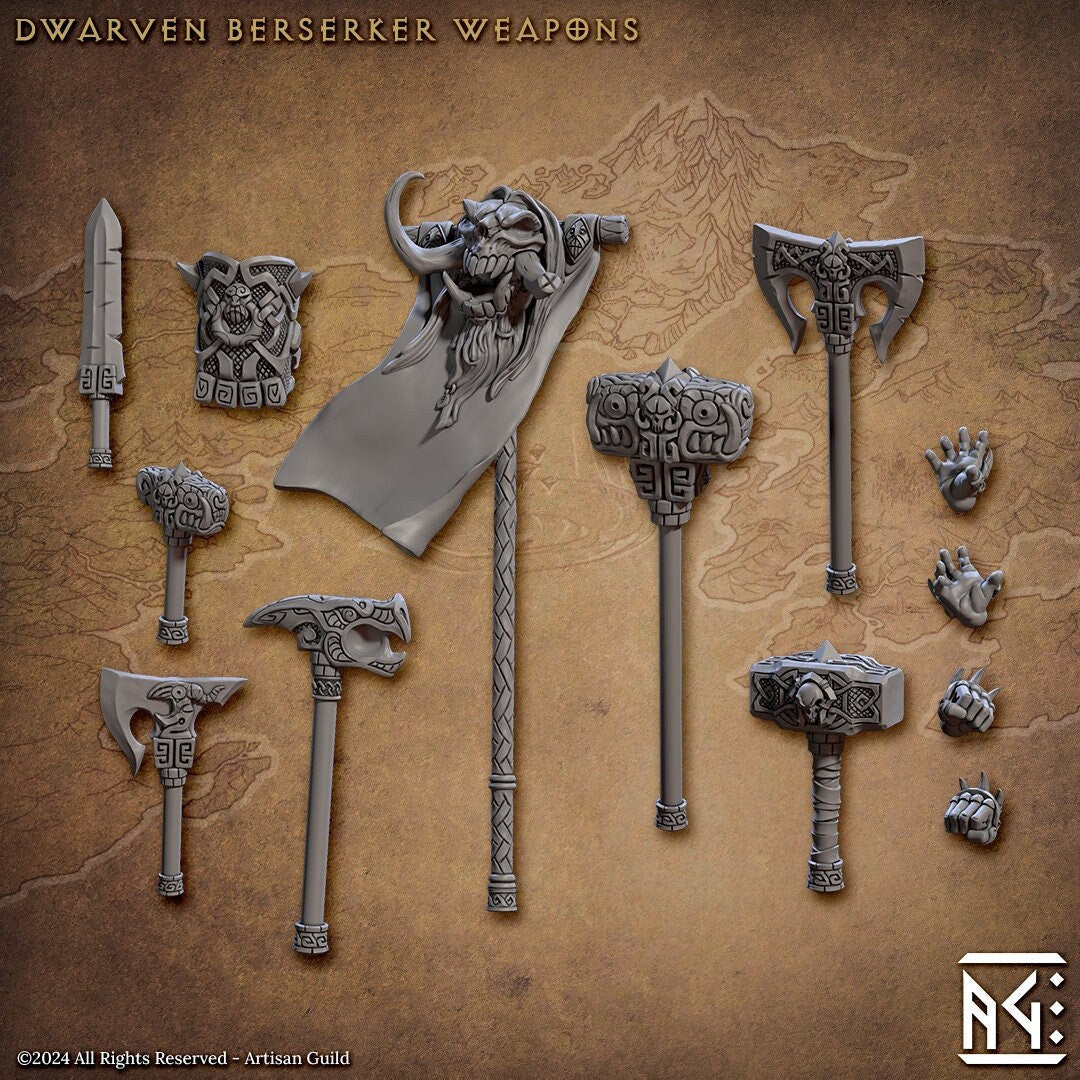 Dwarven Berserkers Weapons Set - Artisan Guild - 28mm / 32mm / 36mm