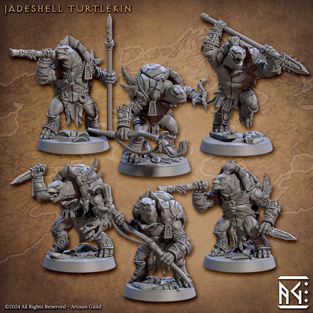 Jadeshell Turtlekin Miniatures (6 Standard & 6 Alternate Variations) - Artisan Guild - 28mm / 32mm / 36mm