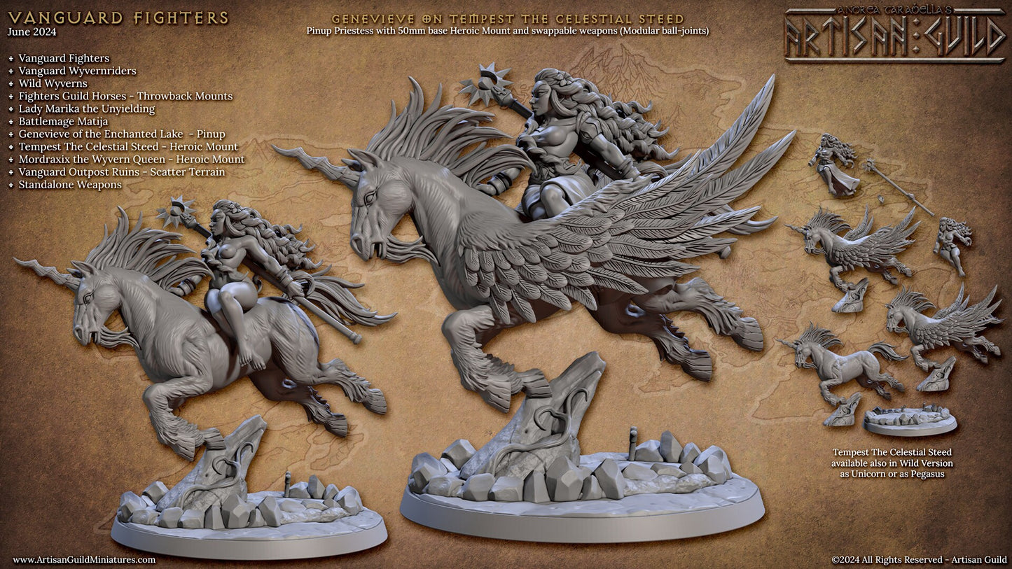 Genevieve and Celestial Steed Tempest Miniature (Standard & NSFW Variations) - Artisan Guild - 28mm / 32mm / 36mm