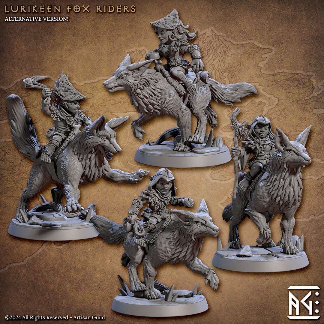 Lurikeen Fox Riders Miniatures (8 Variations) - Artisan Guild - 28mm / 32mm / 36mm