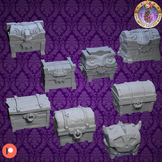 Treasure Chest Miniature (8 Variations) - Unlimited Fantasy Minis - 28mm / 32mm / 36mm