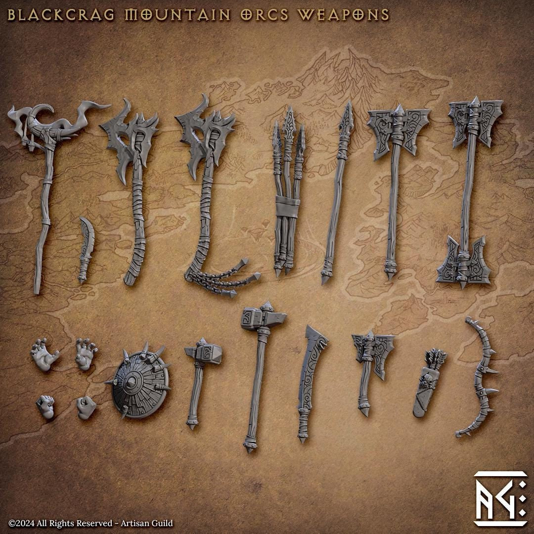 Blackcrag Mountain Orcs Weapon Set - Artisan Guild - 28mm / 32mm / 36mm