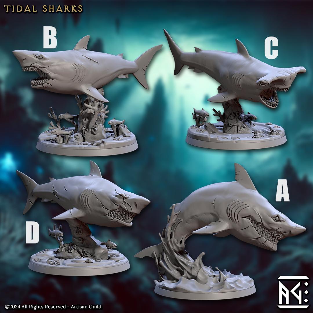 Tidal Sharks Miniature (4 Variations) - Artisan Guild - 28mm / 32mm / 36mm