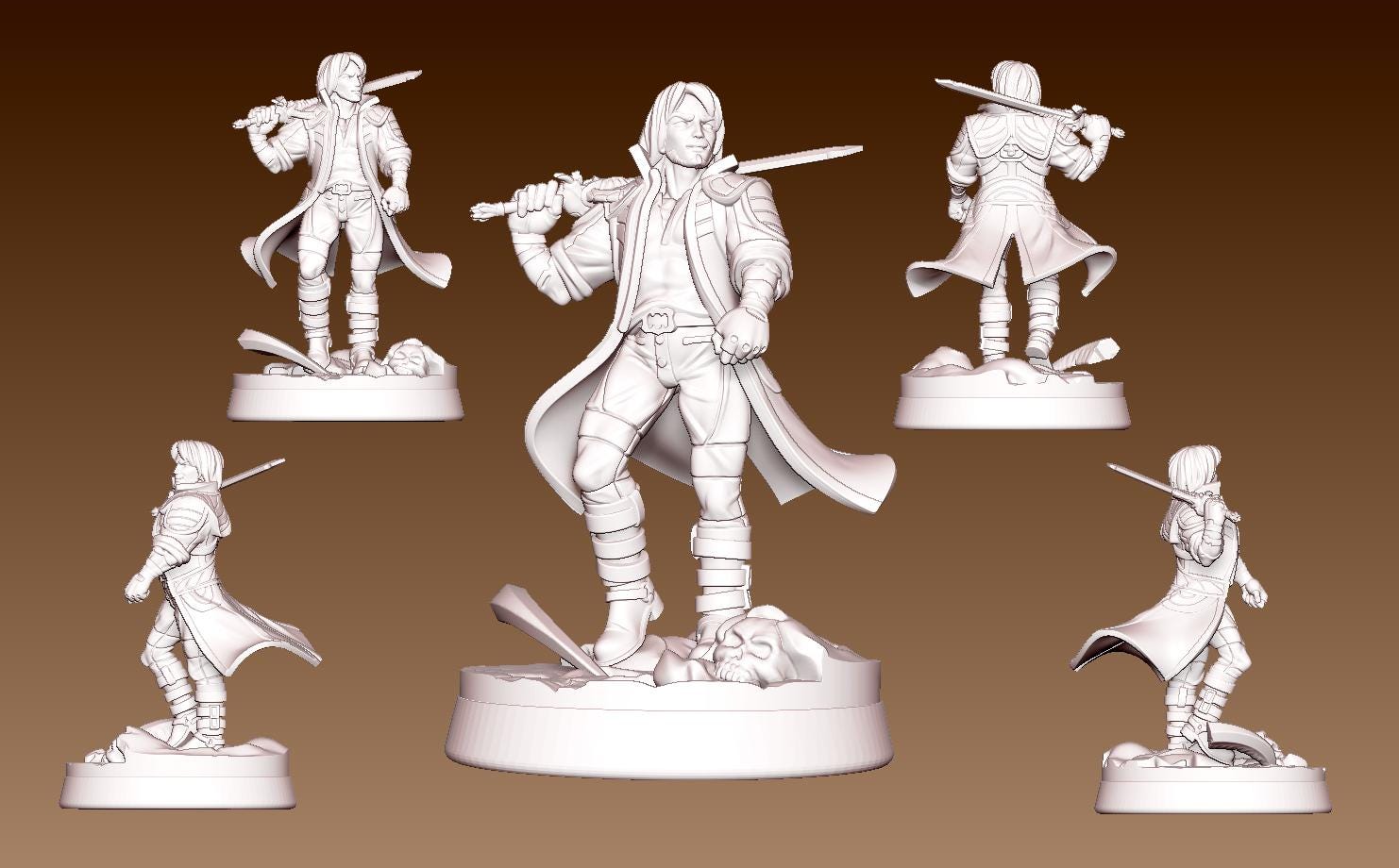 Red Swordsman Miniature - LPOMC - 28mm / 32mm / 36mm / 75mm