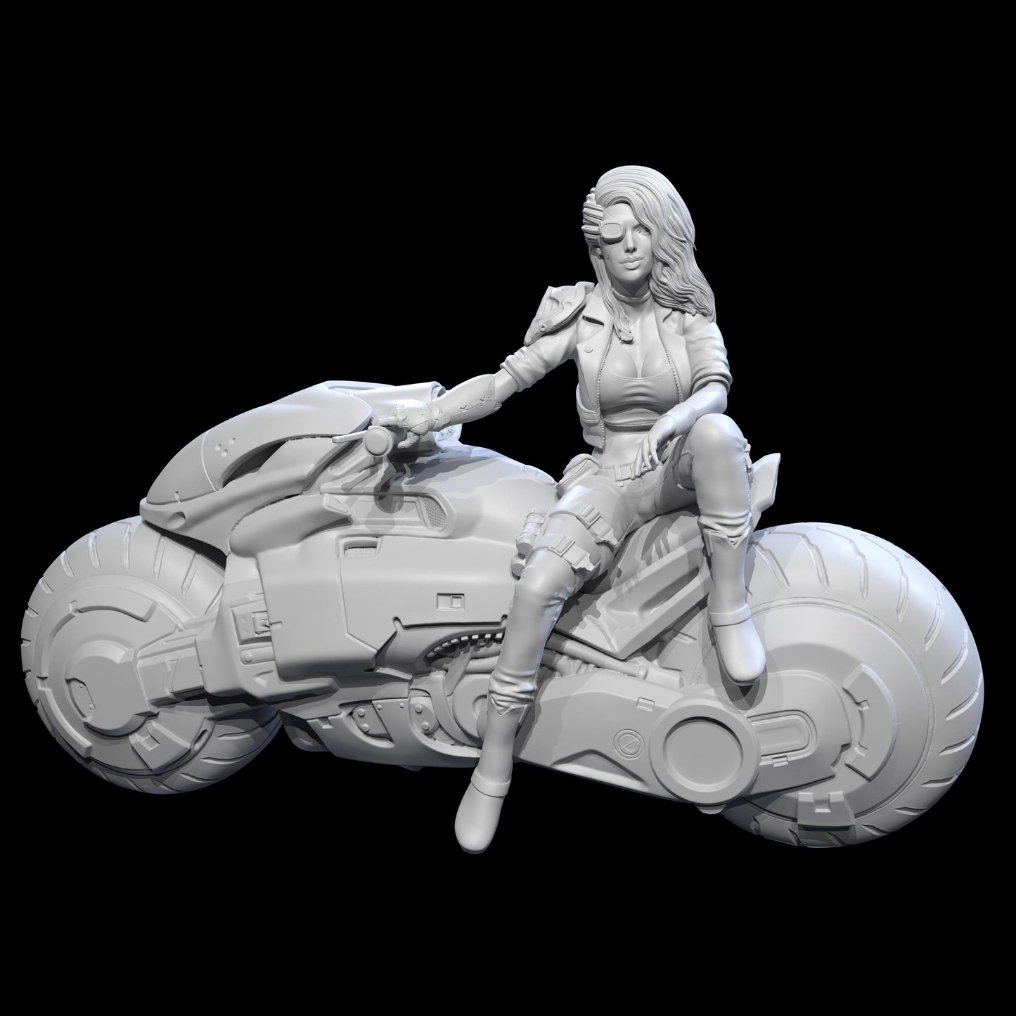 Bounty Hunter Jen and Bike (3 Poses & NSFW Variations) - Nyobium Games - 28mm / 32mm / 36mm / 75mm