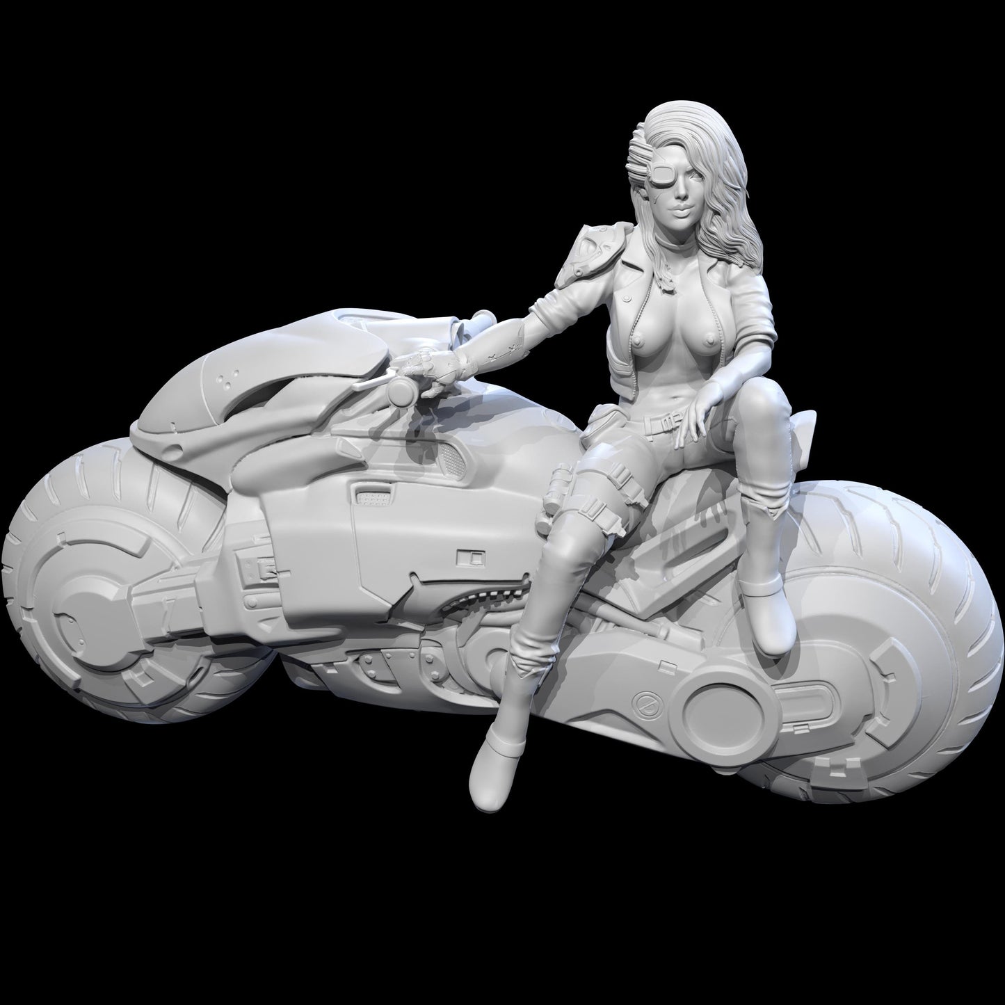 Bounty Hunter Jen and Bike (3 Poses & NSFW Variations) - Nyobium Games - 28mm / 32mm / 36mm / 75mm